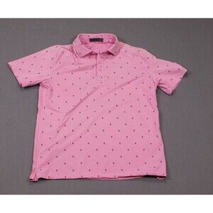G/FORE Men's Skull & T's Ice Nylon Polo Shirt Pink Stretch All Over Print Sz L